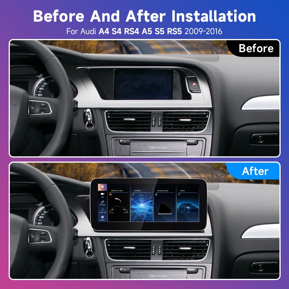 10.25 inch Android AUTO CarPlay For Audi A4 2009-2016 Multimedia Linux System