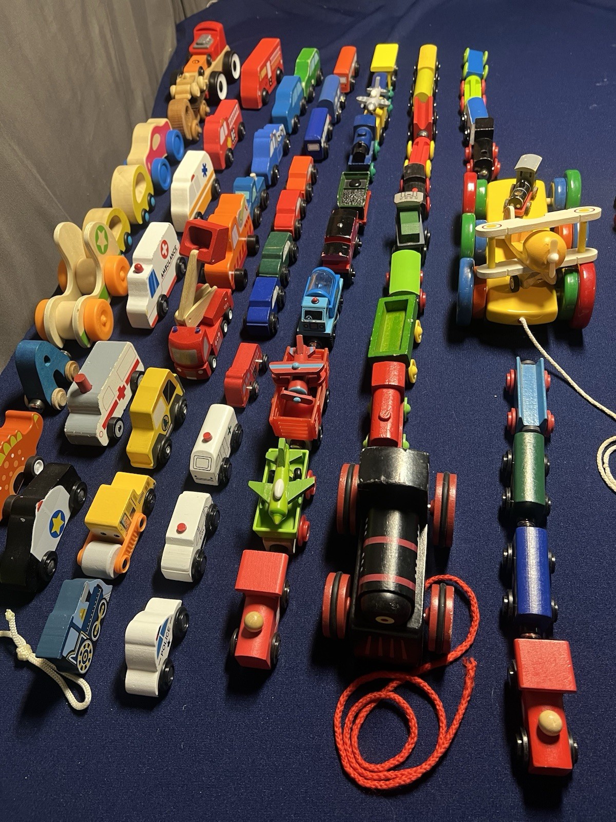 HUGE Lot Of 75 Wooden Trains Planes & Automobiles Various Brands Vtg-Now