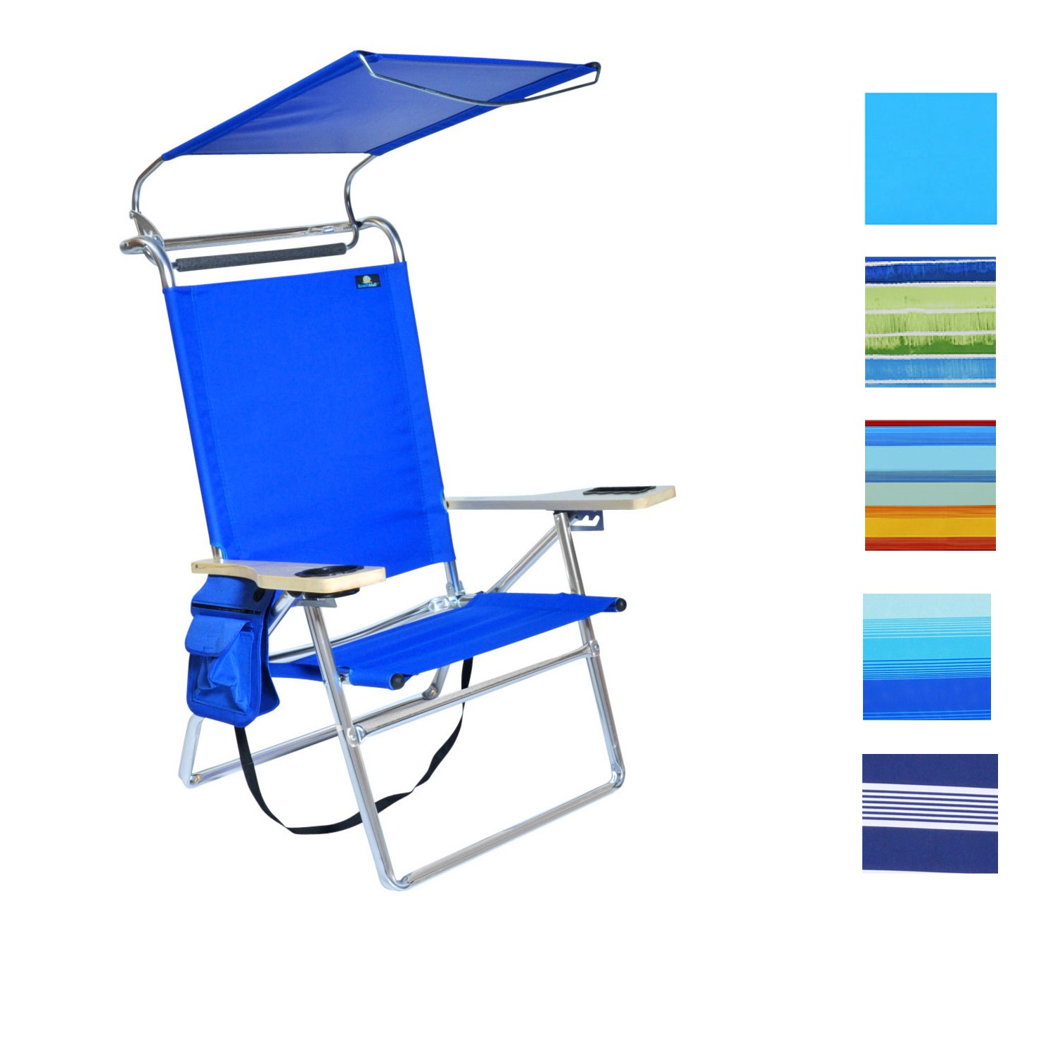 Deluxe 4 position Aluminum Beach Chair with Canopy Shade & Storage Pouch
