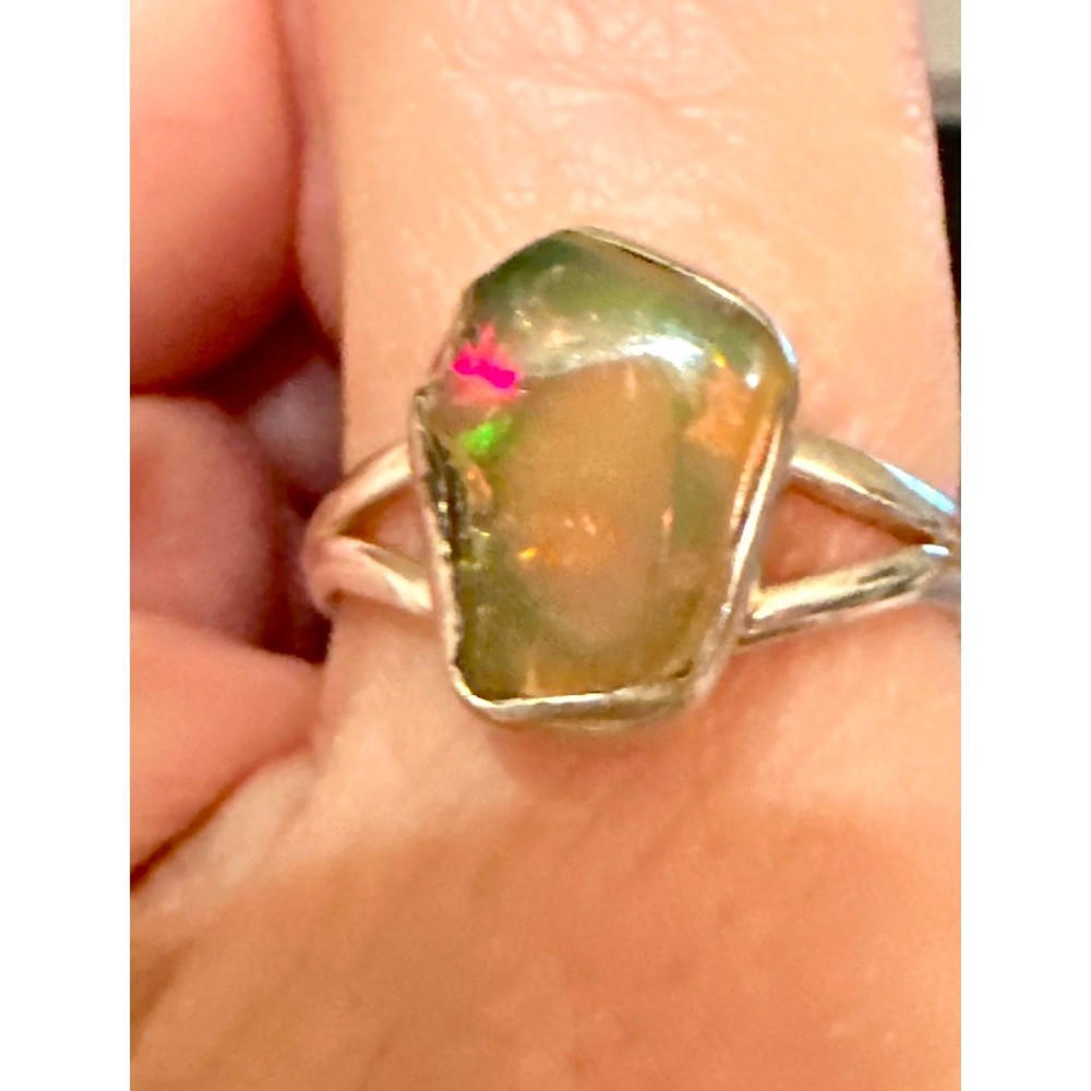 Rough Ethiopian Opal Sterling Silver Ring Size 8.5