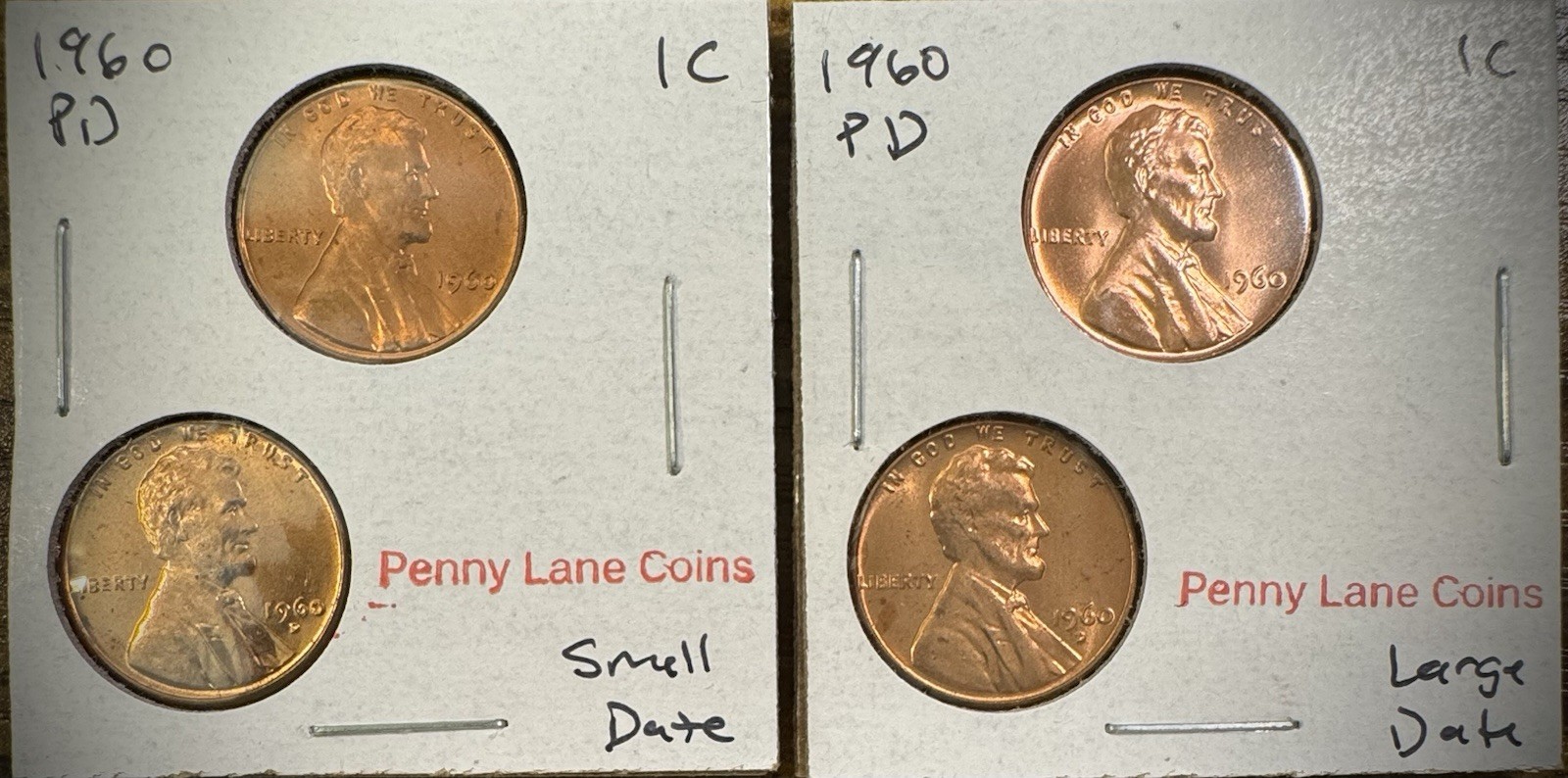1960 P & D Lincoln Memorial Cent Small & Large Date BU 4 Coin Set Original Rolls