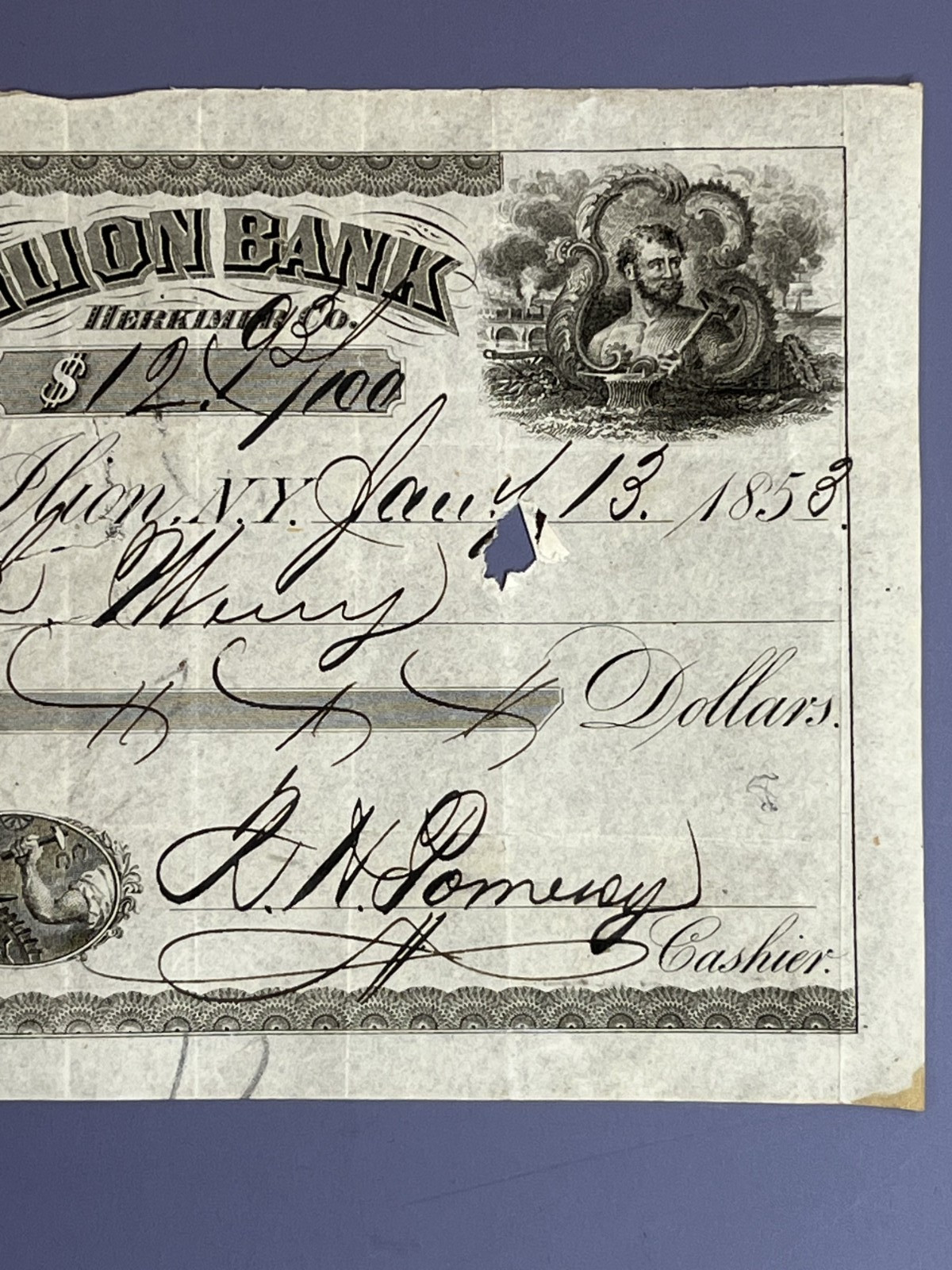 Pre Civil War 1853 ILION BANK HERKIMER COUNTY NEW YORK CHECK L L Merry Grocer