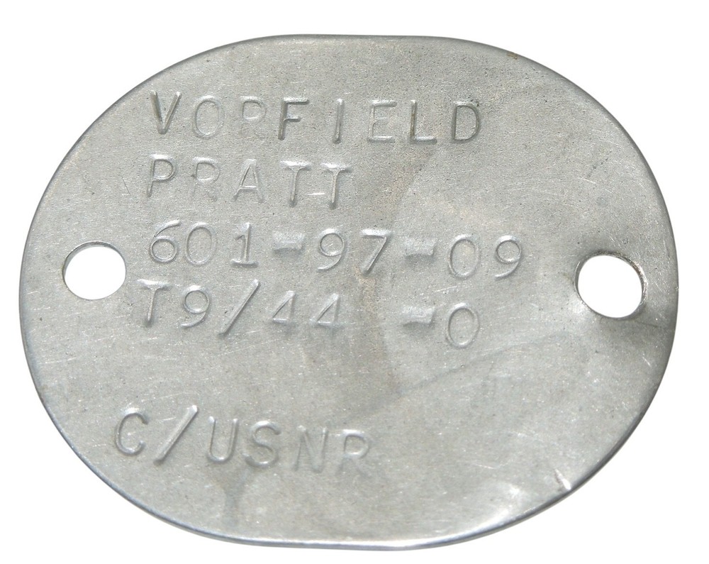 Original WWII US Navy Dog Tag USNR 1944 Pratt Vorfield CA12