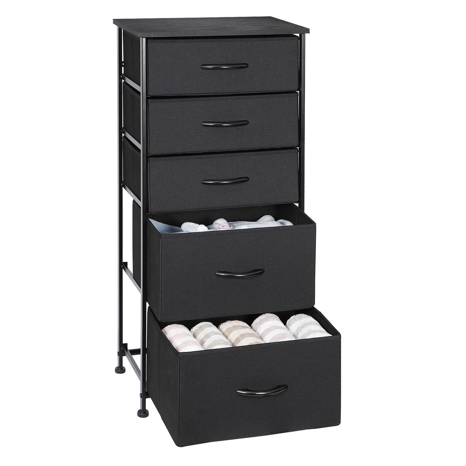 Fabric Dresser W/5 Drawer Storage Chest Tower Cabinet Organizer Unit for Bedroom