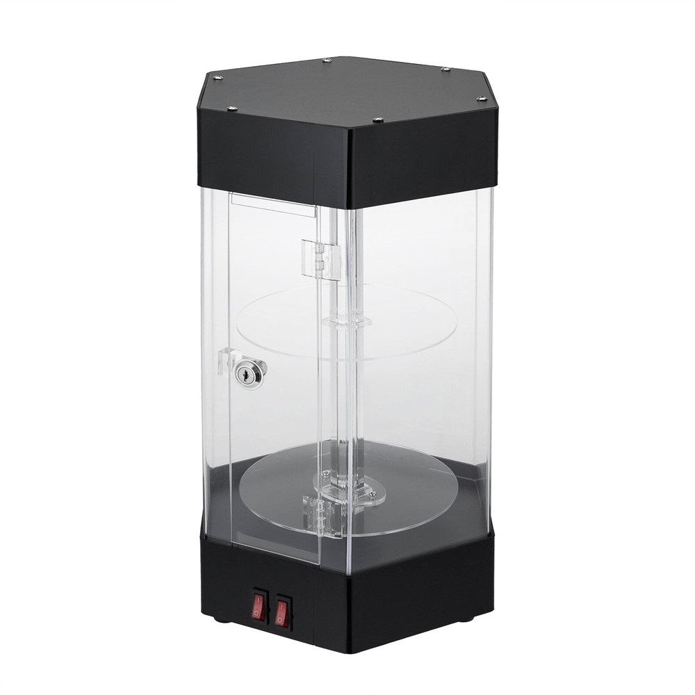 Hexagonal Display Case Electric Rotating Clear Display Case W/ 2 LED Lighting US