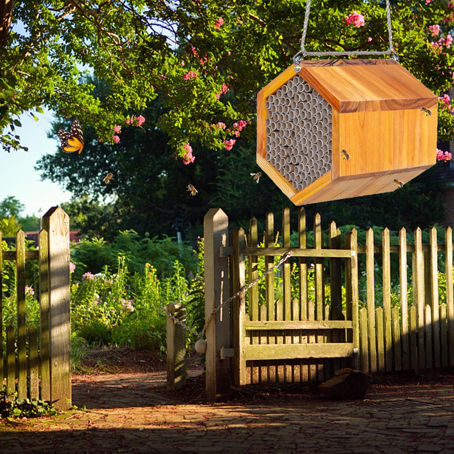 Mason Bee House - Handmade Natural Wooden Bee Hive Coated with Wax for Water-Pro