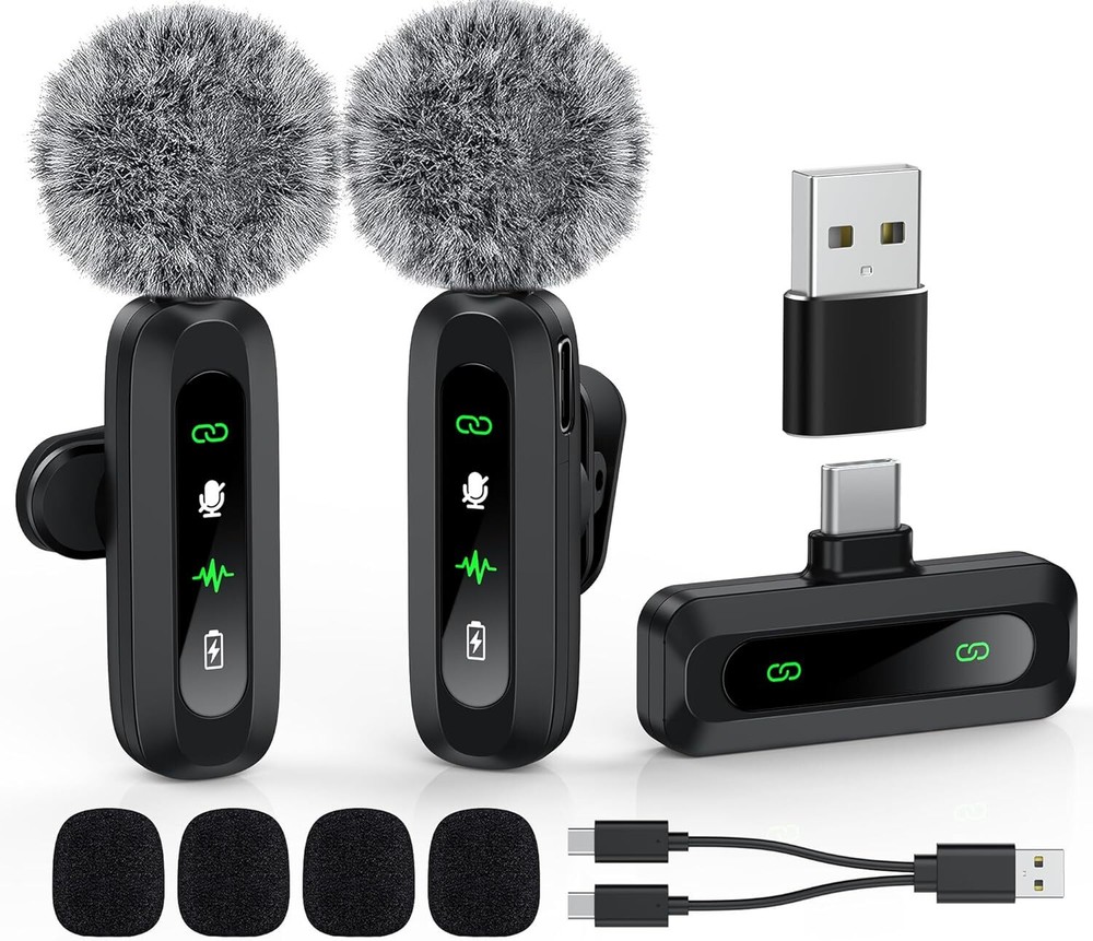 Wireless Lavalier Microphone Cell Phone USB-C for Android/Apple Audio Video