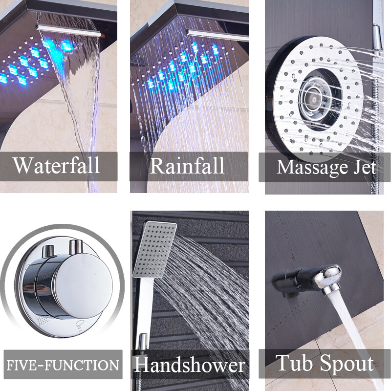 ELLO&ALLO Stainless Steel Shower Panel Tower System,LED Shower Head 6-Function