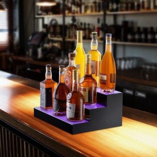 LED Lighted Liquor Bottle Display 3 Tiers 16 Inch Commercial Illuminated