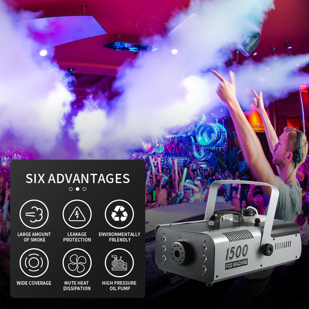 1500W LED Smoke Fog Machine DMX512 With RGB Light for Stage Wedding Party Show
