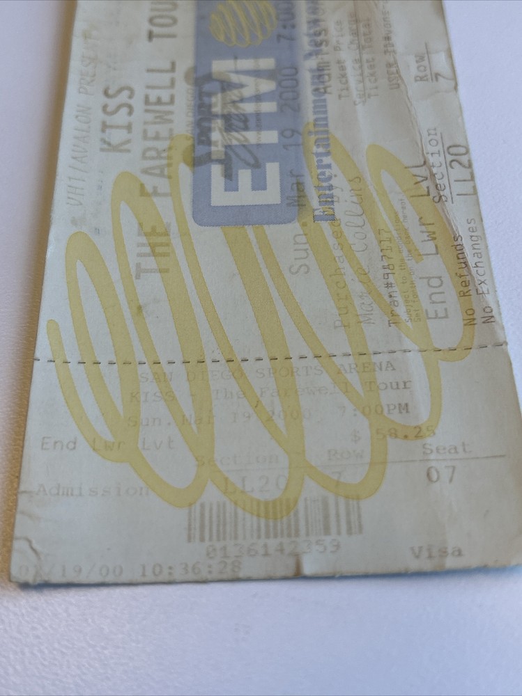 KISS Ted Nugent Skid Row Ticket Stub 3/19/00 Farewell Tour San Diego Sport Arena