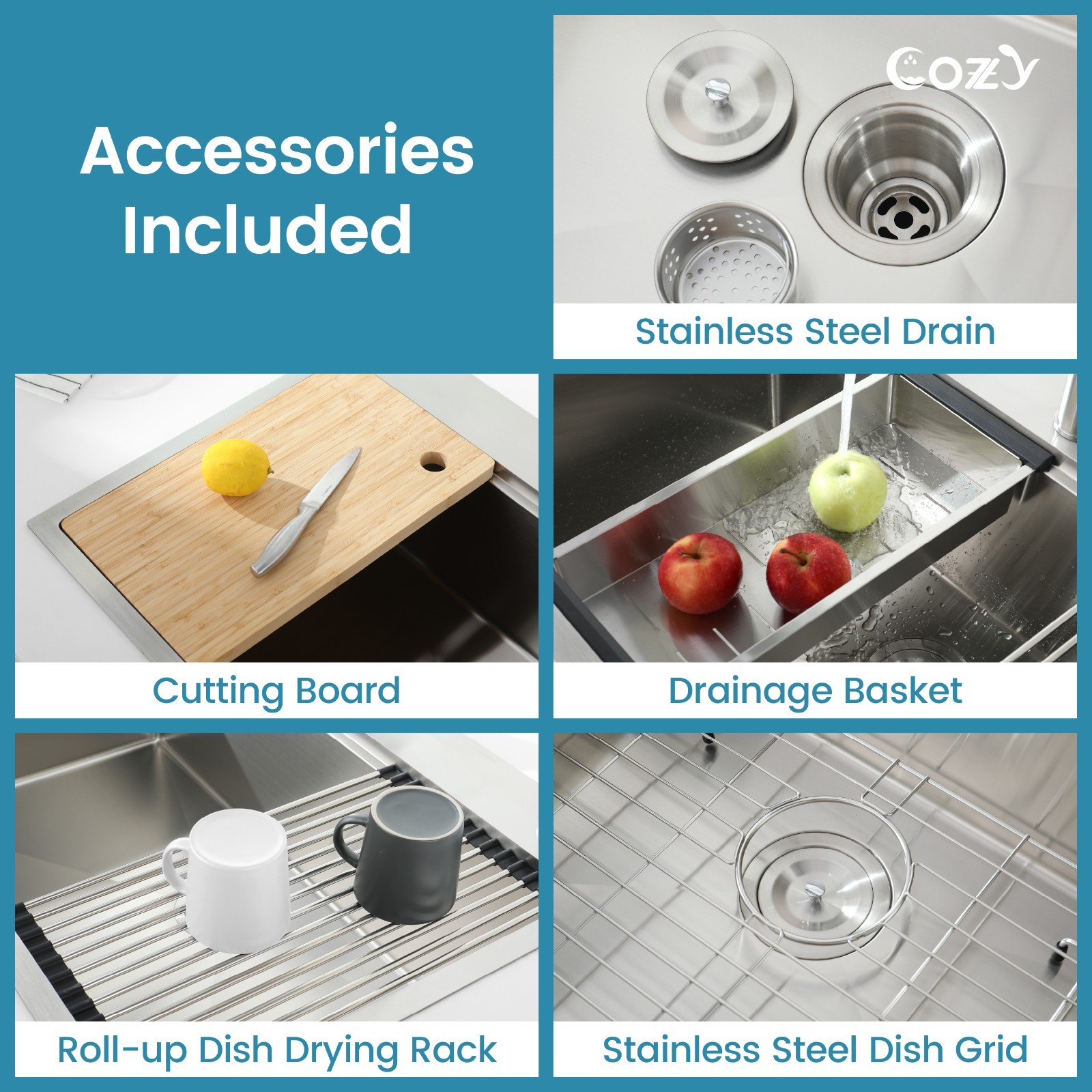 Cozy n Bath 30x22 inch overmount kitchen sink with accessors and drain