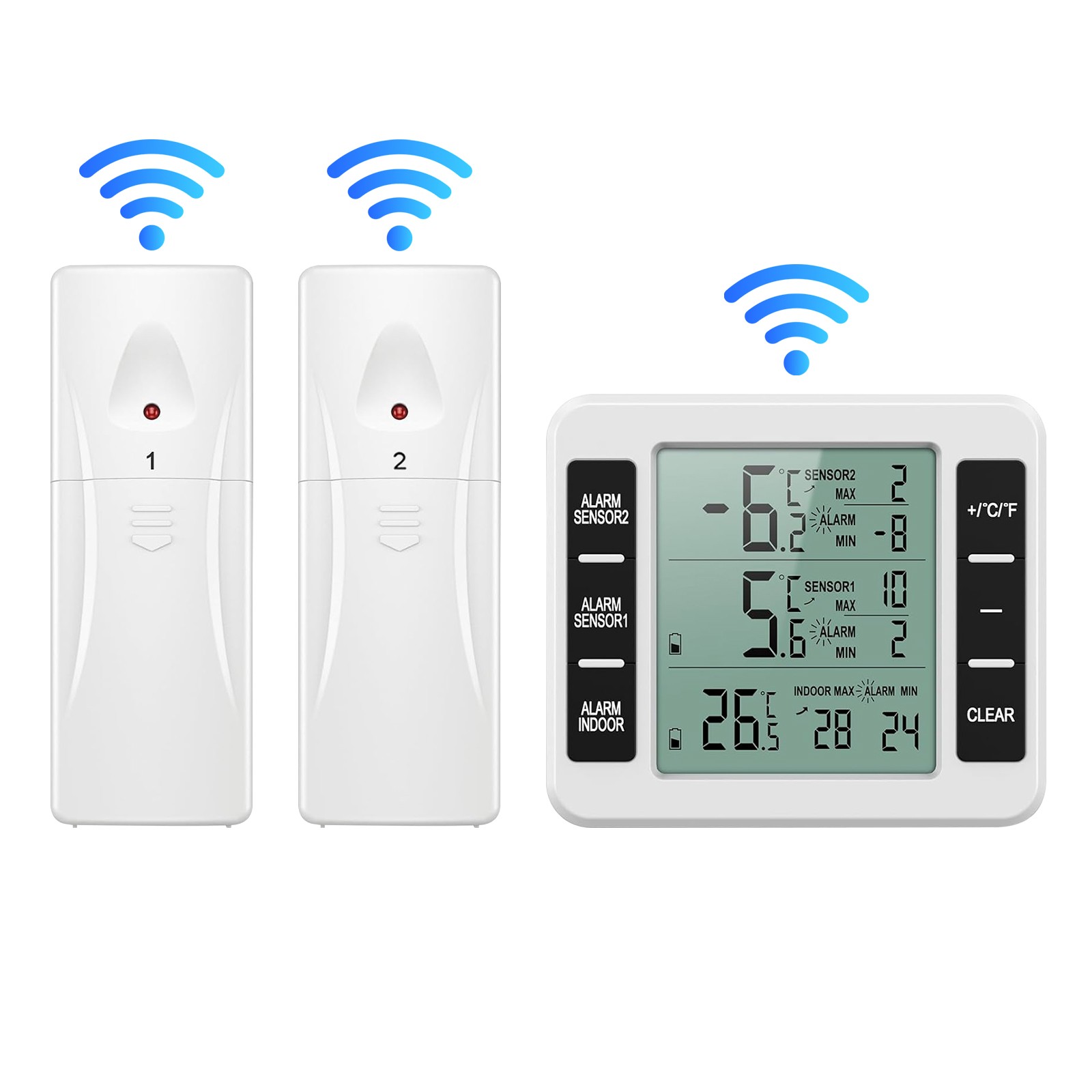 Digital Thermometer Indoor Outdoor Wireless Dual Sensor Temperature Transmitter