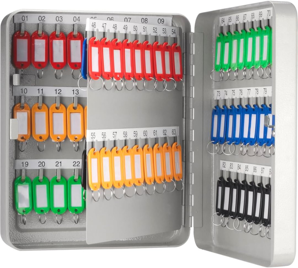 90 Position Key Lock Box – Hook-Style Cabinet with Numbered Hooks, Key Tags, Log