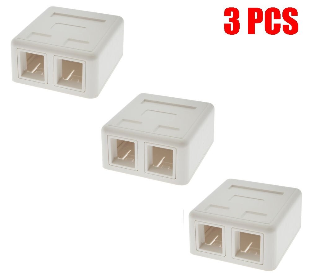 3x 2 Port Blank RJ45 CAT Network Surface Wall Mount Box For Insert Keystone Jack