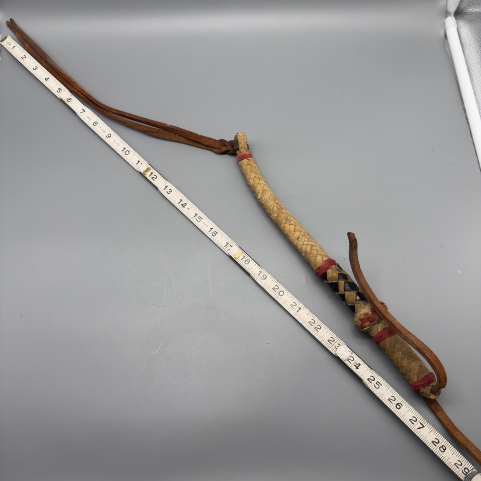Vintage Western Leather Braided Horse Quirt Whip Cowboy Tack Rodeo Decor