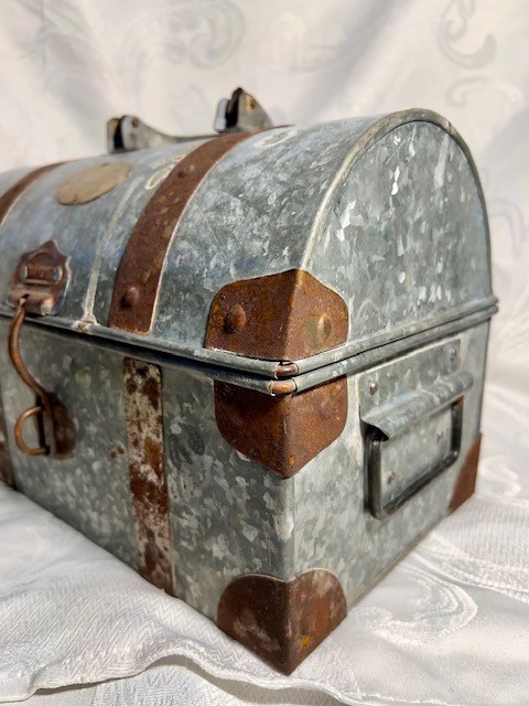vtg. Diamond Galvanized Metal Chest