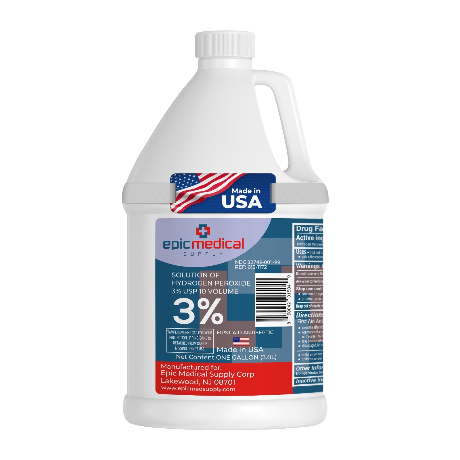 Epic Medical Supply Hydrogen Peroxide First Aid Antiseptic 3% USP, Gallon
