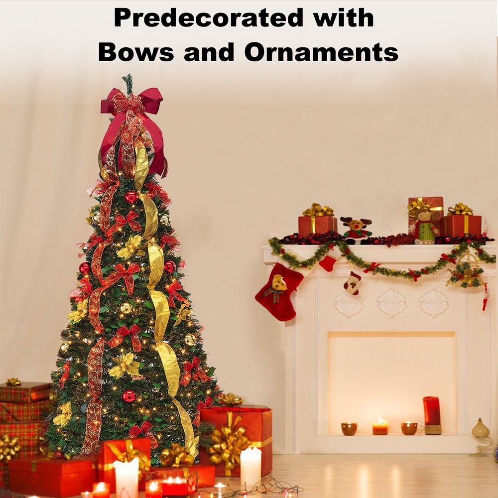 6FT Durable Artificial Christmas Tree Pre Lit Pre Decorated Remote Control