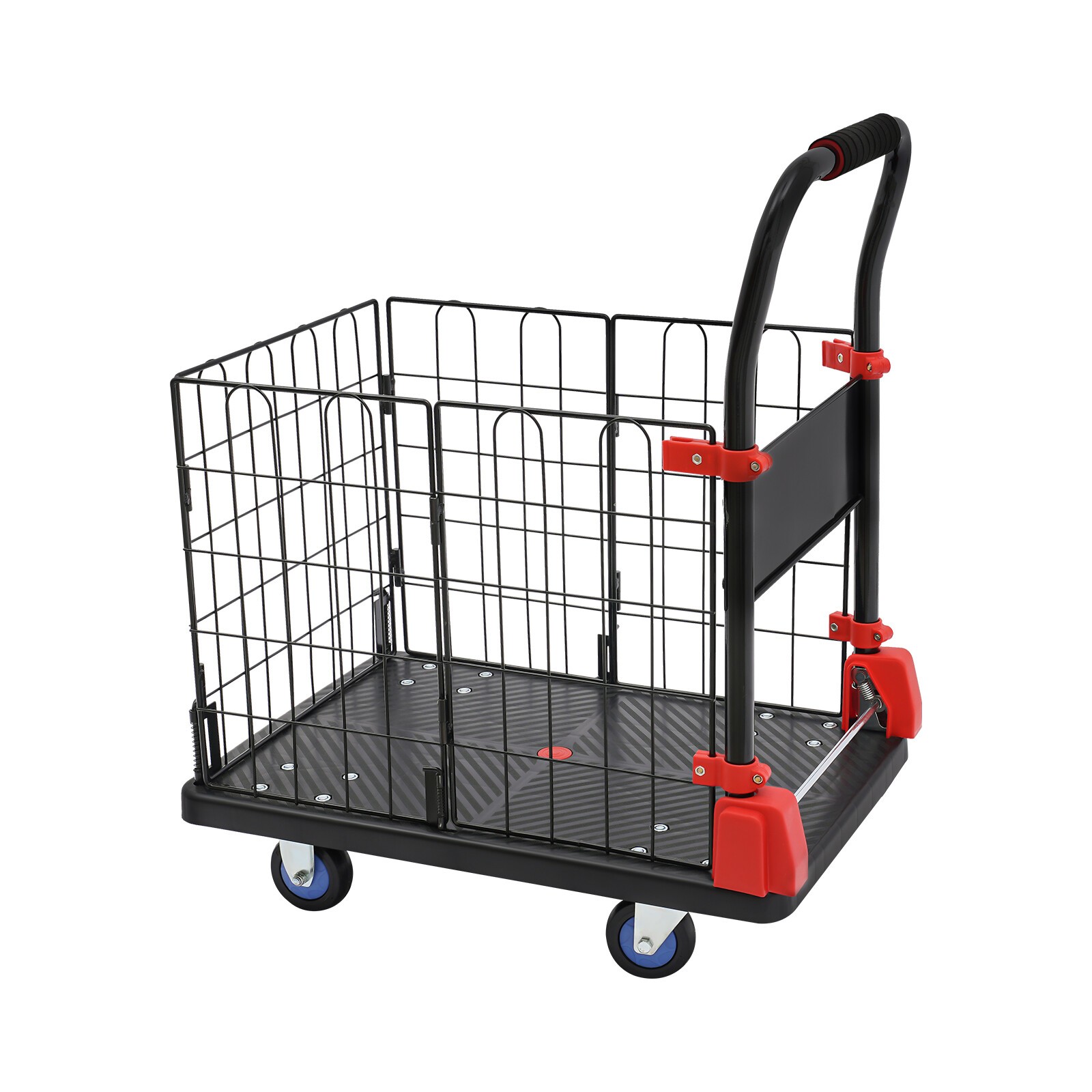 Platform Truck Cart With Cage 2 In 1 Heavy Duty Push Cart Dolly 330lbs Capacity