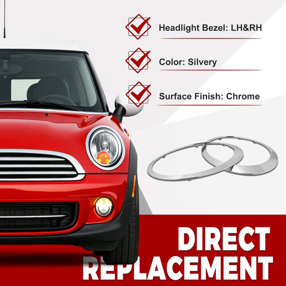Pair Headlight Bezel Headlamp Trim Ring Compatible with 2007-2015 Mini Cooper...
