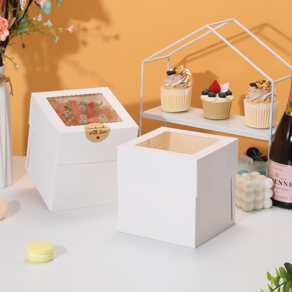 5 PCS Mini Cake Boxes With Window 6x6x6 Inch Square Bakery Container White