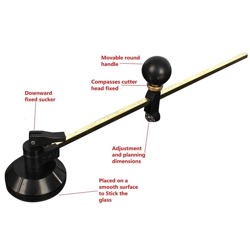 Adjustable Glass Circle Cutter Tool with Suction Cup and Round Handle