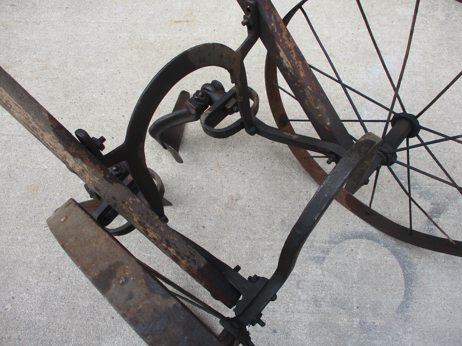 Antique 1900's Excelsior Double Wheel Farming Garden Cultivator Plow Wood /Metal