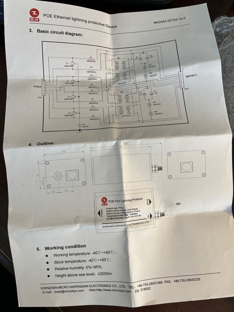 Shielded PoE-2 CAT5e Lightning Surge Protector