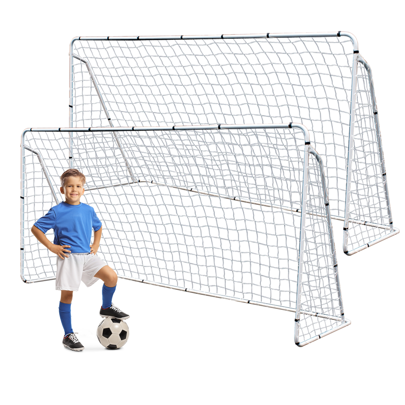 Soccer Goal 12'x6' Set of 2 Portable Soccer Net for Backyard w/Frame & Bag White