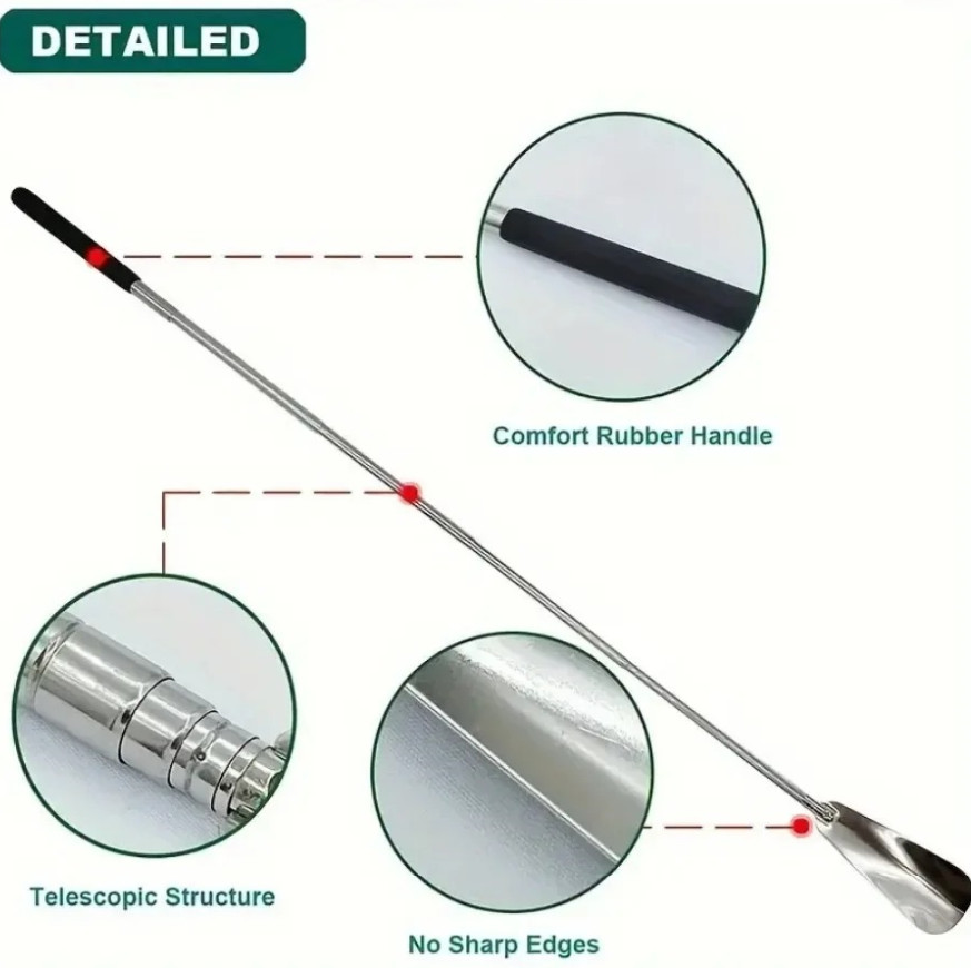 1pc Retractable Stainless Steel Shoe Horn Adjustable Long Handle - NEW