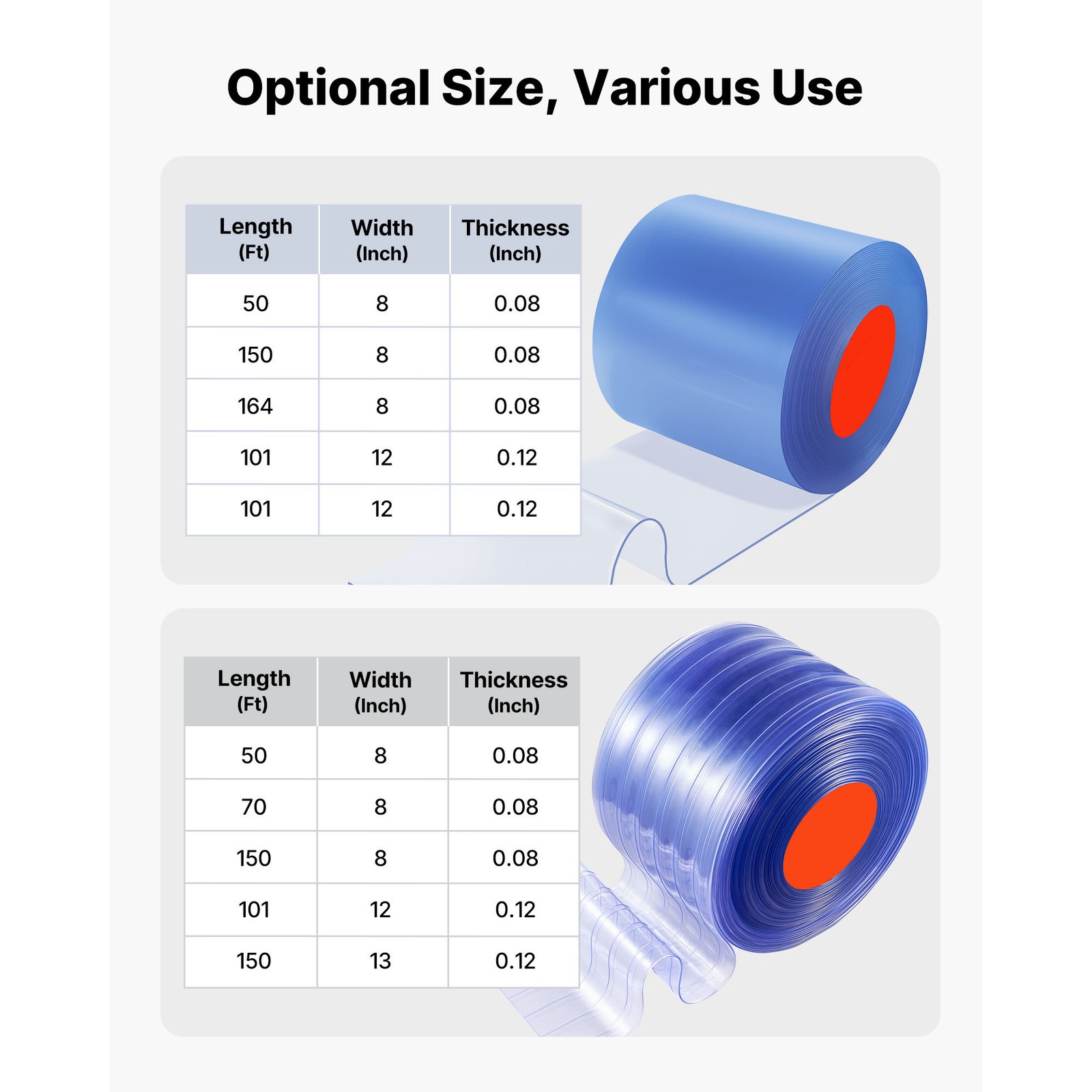 Uimoso PVC Strip Curtain Roll 101 ft x 12 in for Doorway Applications