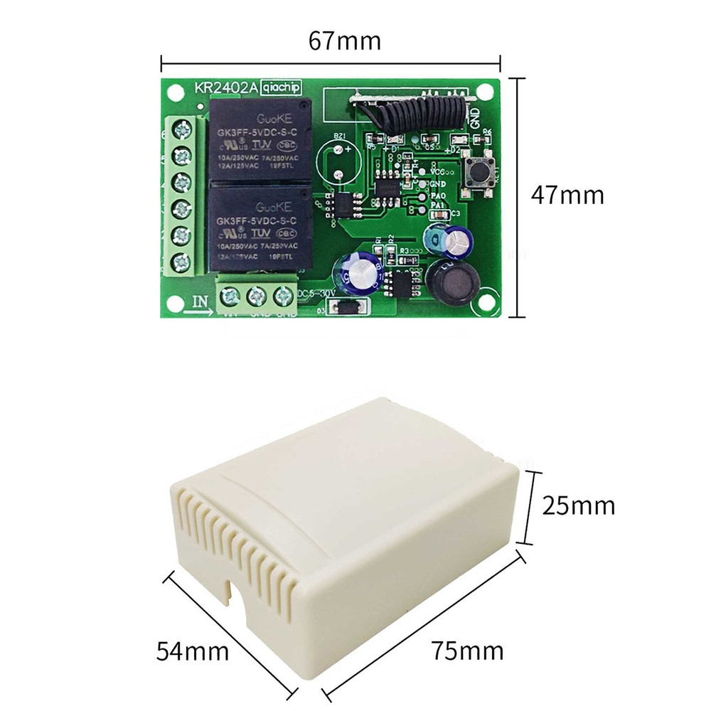 DC 6V 12V 24V 2CH RF Relay Transmitter Wireless Remote Control 433MHz Universal