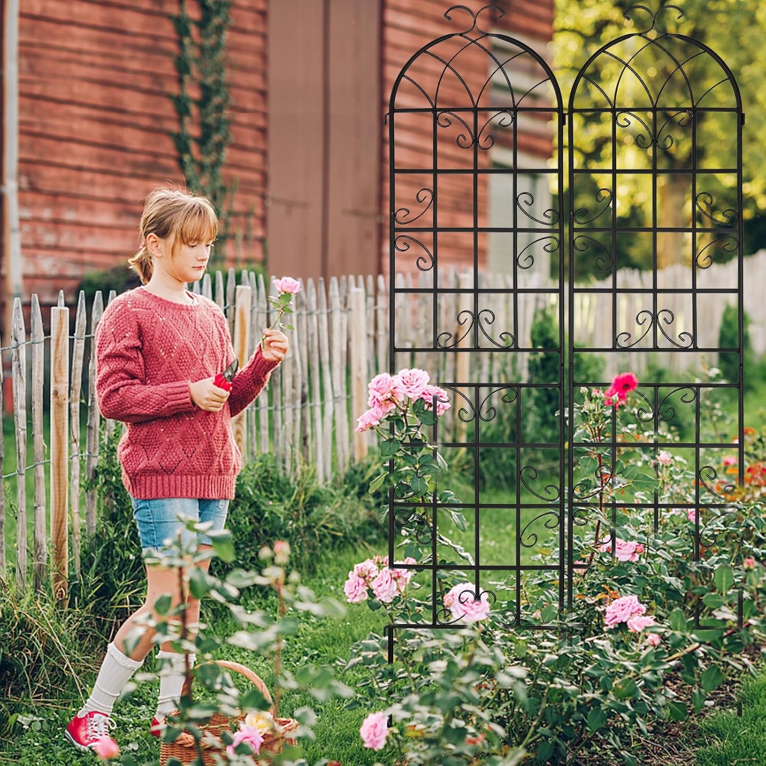 4 Pack 87"x 20" Metal Garden Trellis Wire Lattice Grid Panel for Climbing Plants