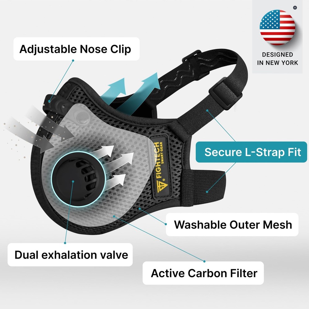 FIGHTECH Dust Mask – 3 Sizes - Reusable Face with Large, Black Single