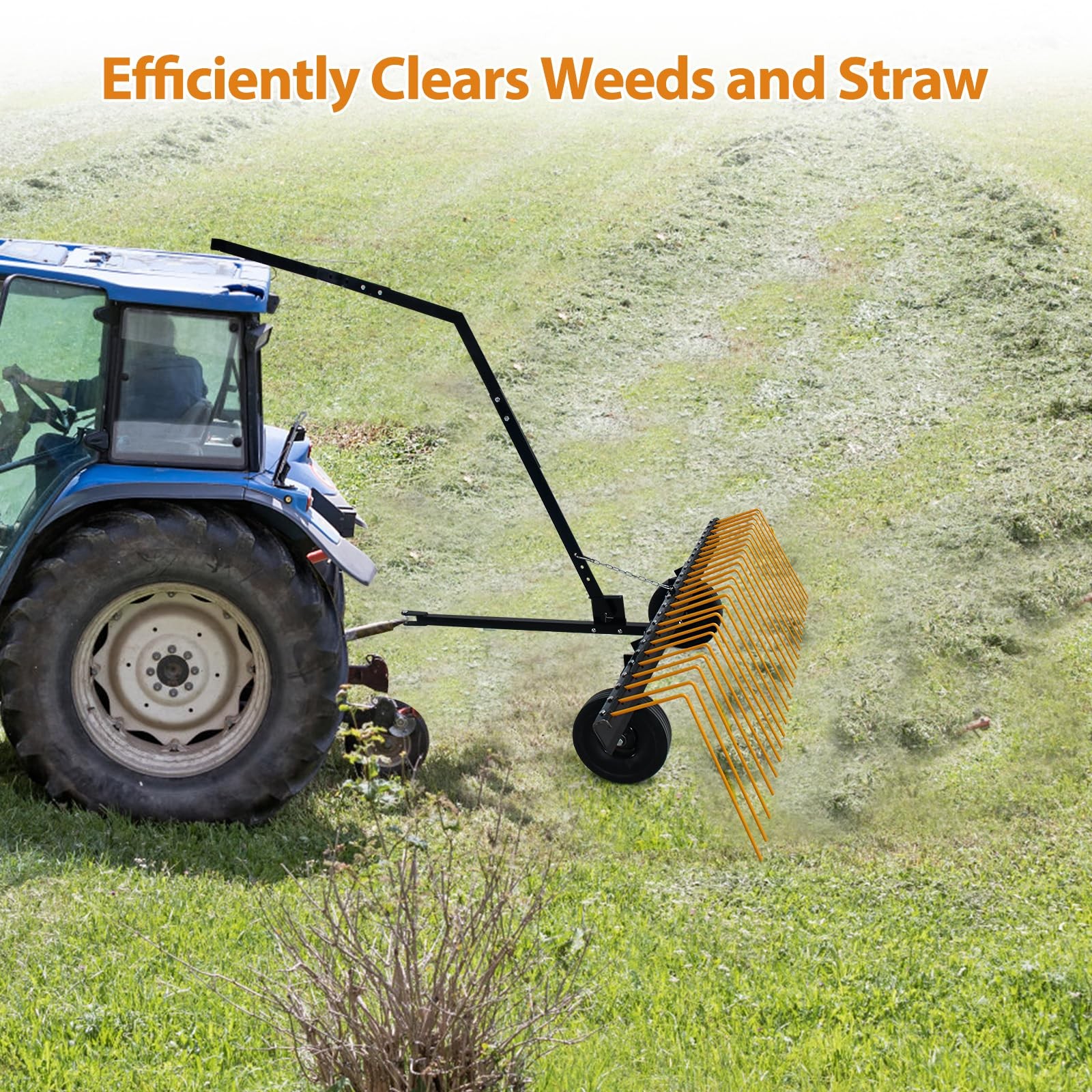 60" ATV Tow Behind Heavy Duty Steel Lawn Straw Rake Lawn Tractor Landscape Rake