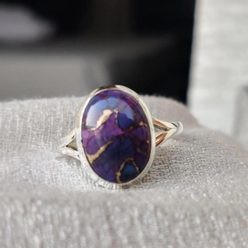 Kingman Purple Mojave Turquoise Solid 925 Sterling Silver Ring 7.5