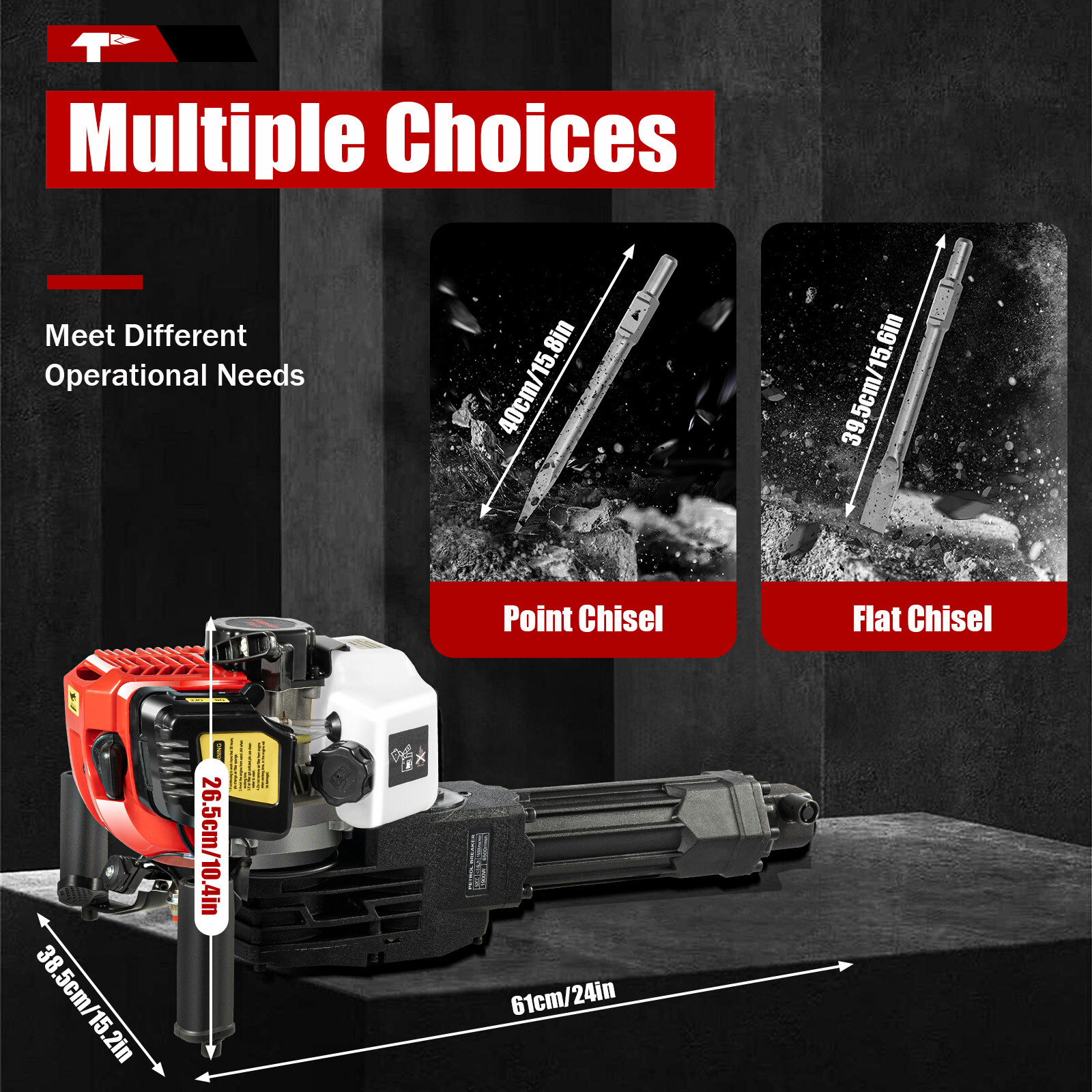 52cc Demolition Jack Hammer Concrete Breaker Drill w/ 2 Chisel Gas-Powered US