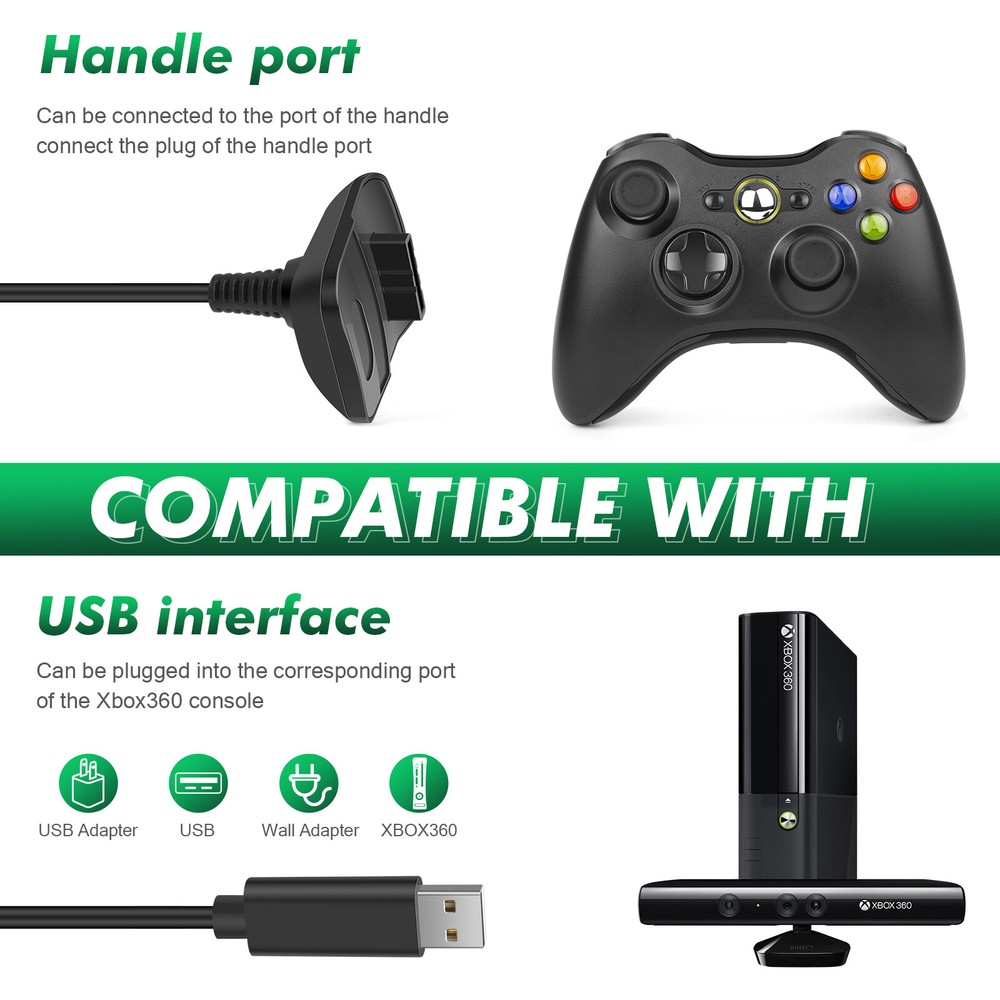For Xbox 360 Wireless Controller Dual Rechargeable Battery Packs + Charger Cable