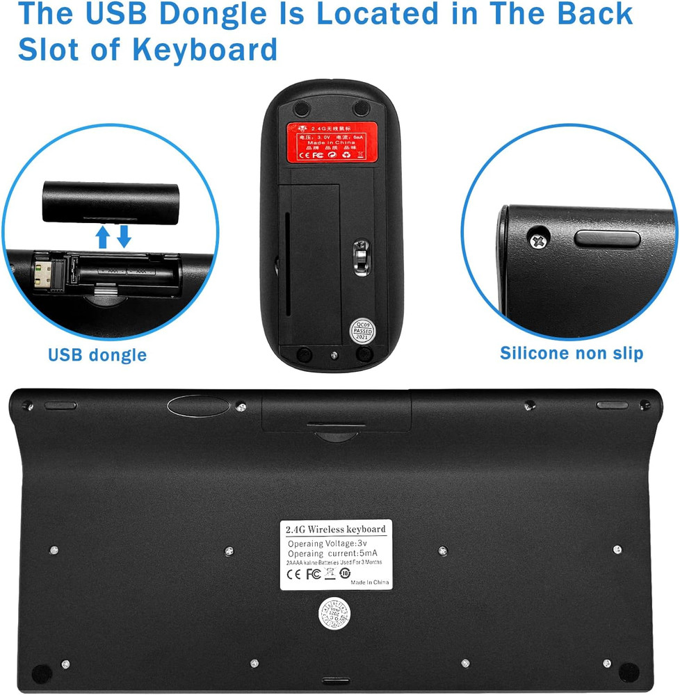 Wireless Keyboard and Mouse Combo, Compact Quiet Wireless Keyboard and Mouse Set