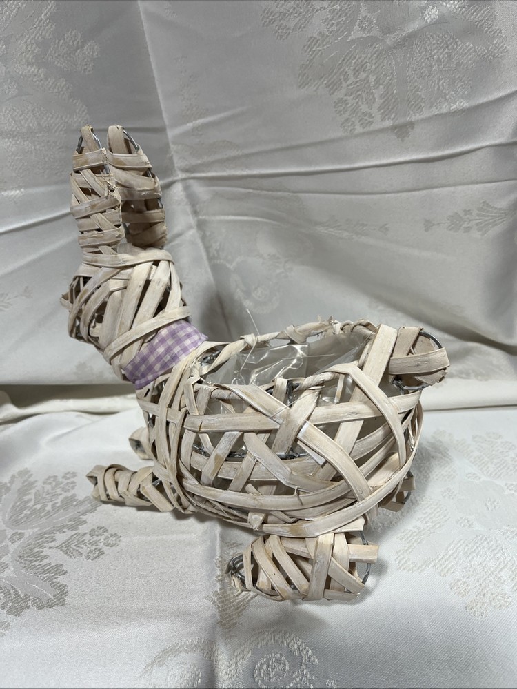 Ivory Wicker Easter Bunny Planter With Bow
