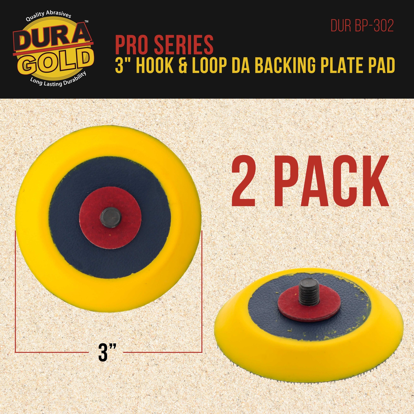 2 Dura-Gold 3" Hook & Loop DA Backing Plate Pads, Sanding Sander Polisher Pad
