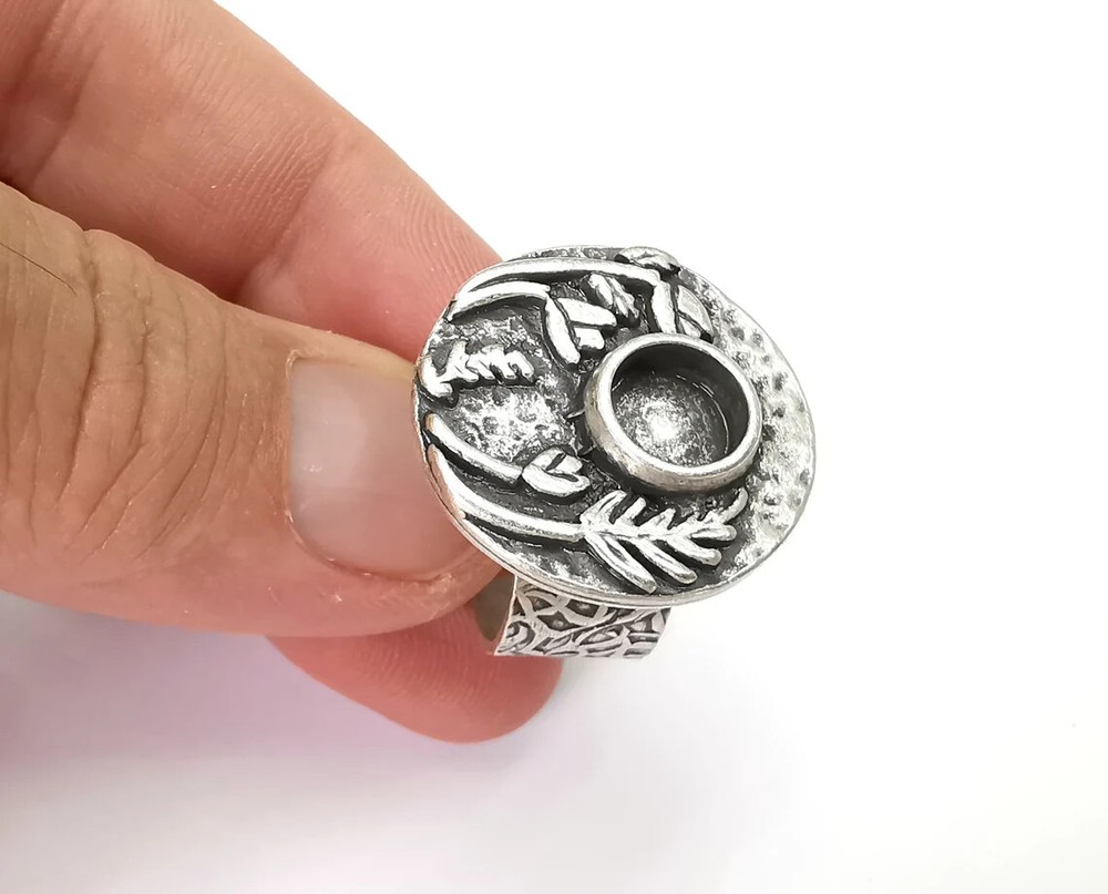 Flower Ring Setting , Tulip Ring, Branch Round Ring Blank , Cabochon Mounting