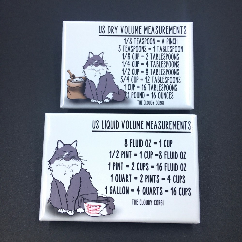 Maine Coon Cat Measuring Chart Magnet Set Kitchen Cooking and Baking Guide