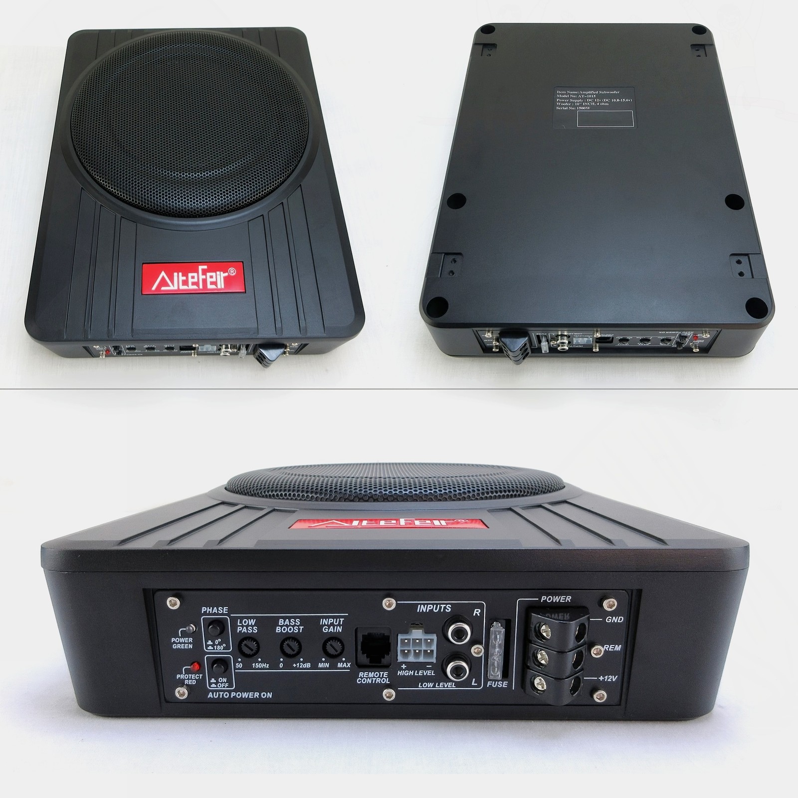 10" 1500W Car Subwoofer - Ultra-Slim Under-Seat, Built-in Amp, Enclosed