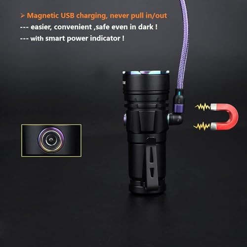 Mini Long Beam Flashlight Magnetic USB Rechargeable 2000 Lumens Bright
