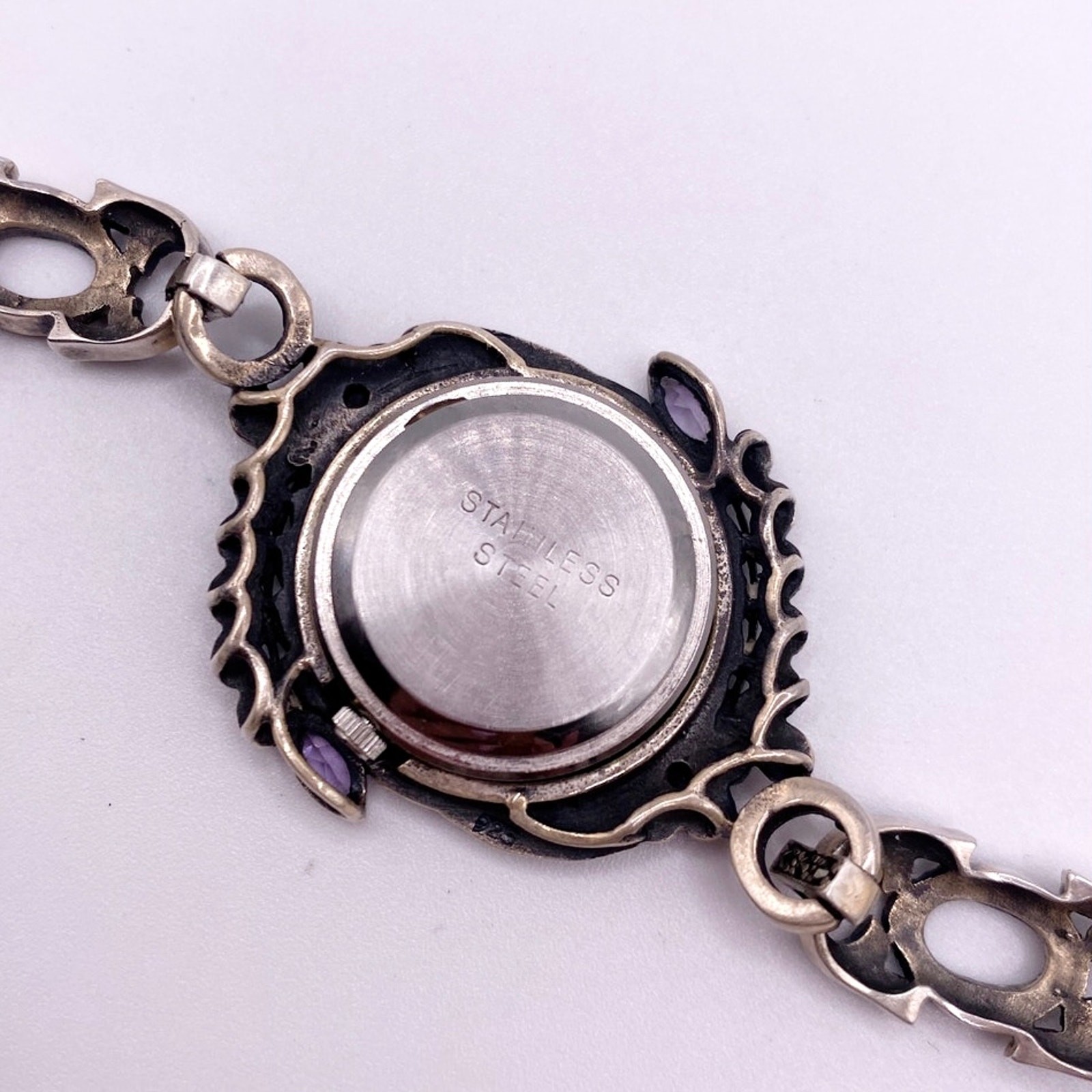 Boma Vintage Sterling Silver With Marcasite And Amethyst Watch 7”