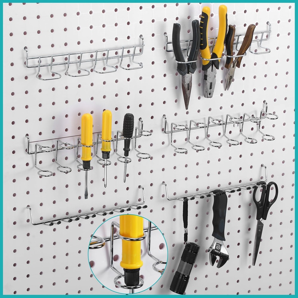 6 Pcs Pegboard Screwdriver Holders Organizer Pegboard Plier Holders Stainless...