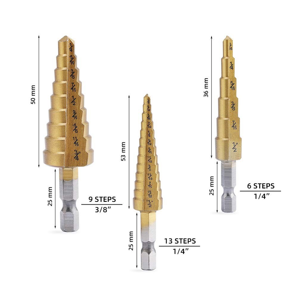 Aleric Step Drill Bit Set - Titanium Coated, High Speed Steel Cone...