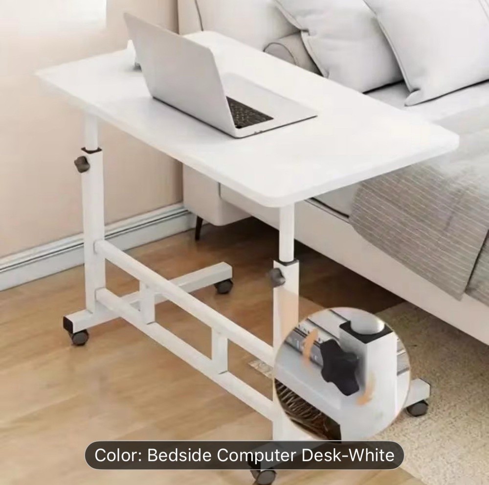 Mobile Lift Table, Adjustable Height, With Wheels Bedside Computer Desk